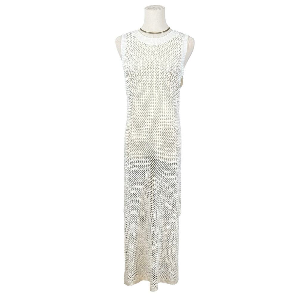 White Open Knit Maxi Cover Up Dress Open Back Beach Boho Whimsical Fairy